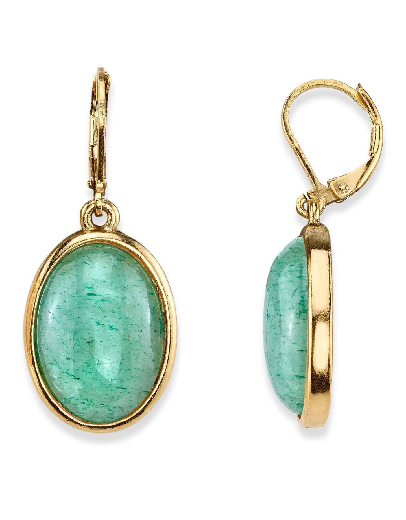 1928 Jewelry Oval Gemstone Drop Earrings