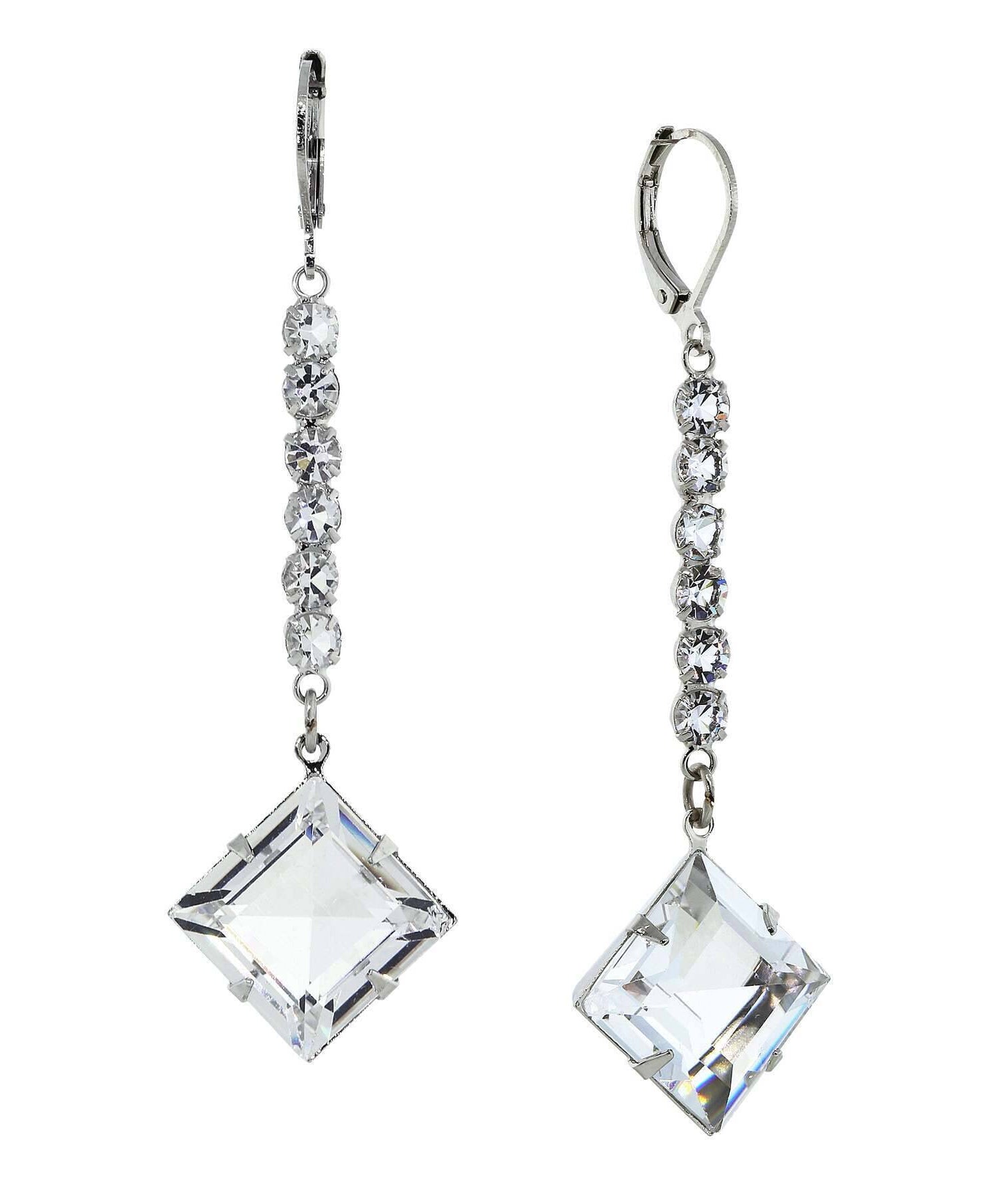 1928 Bridal Genuine Austrian Crystal Diamond Shape Drop Linear Earrings