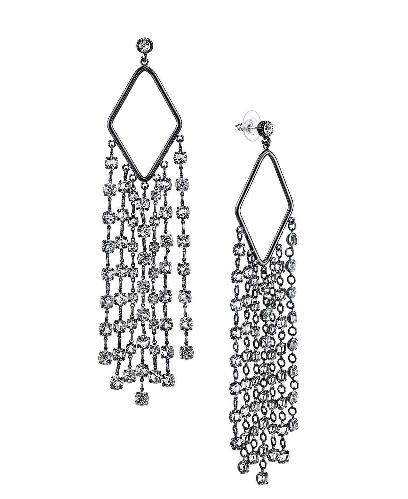 1928 Bridal Genuine Austrian Crystal Tassel Statement Drop Earrings