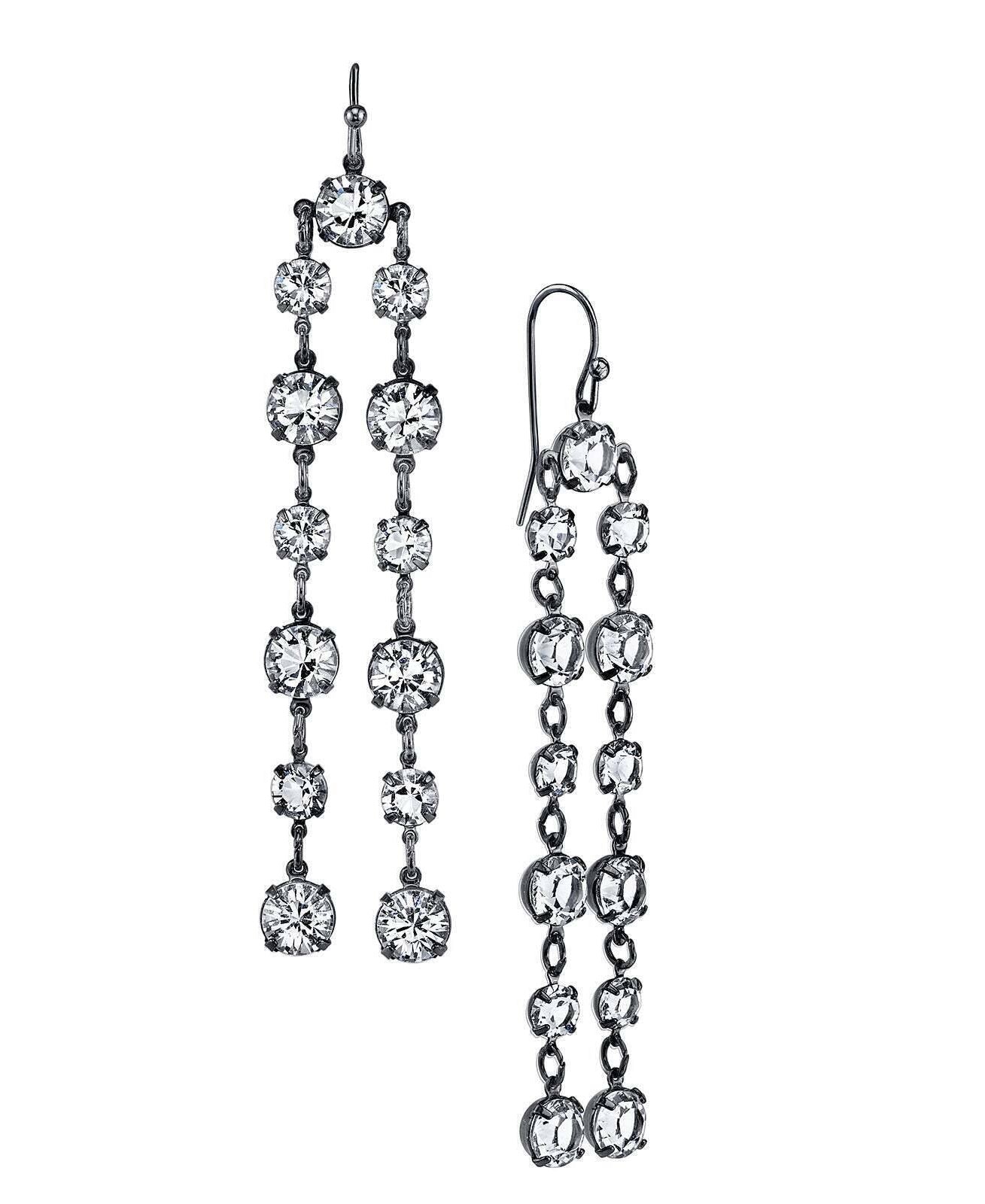 1928 Bridal Genuine Clear Austrian Crystal Linear Drop Earrings