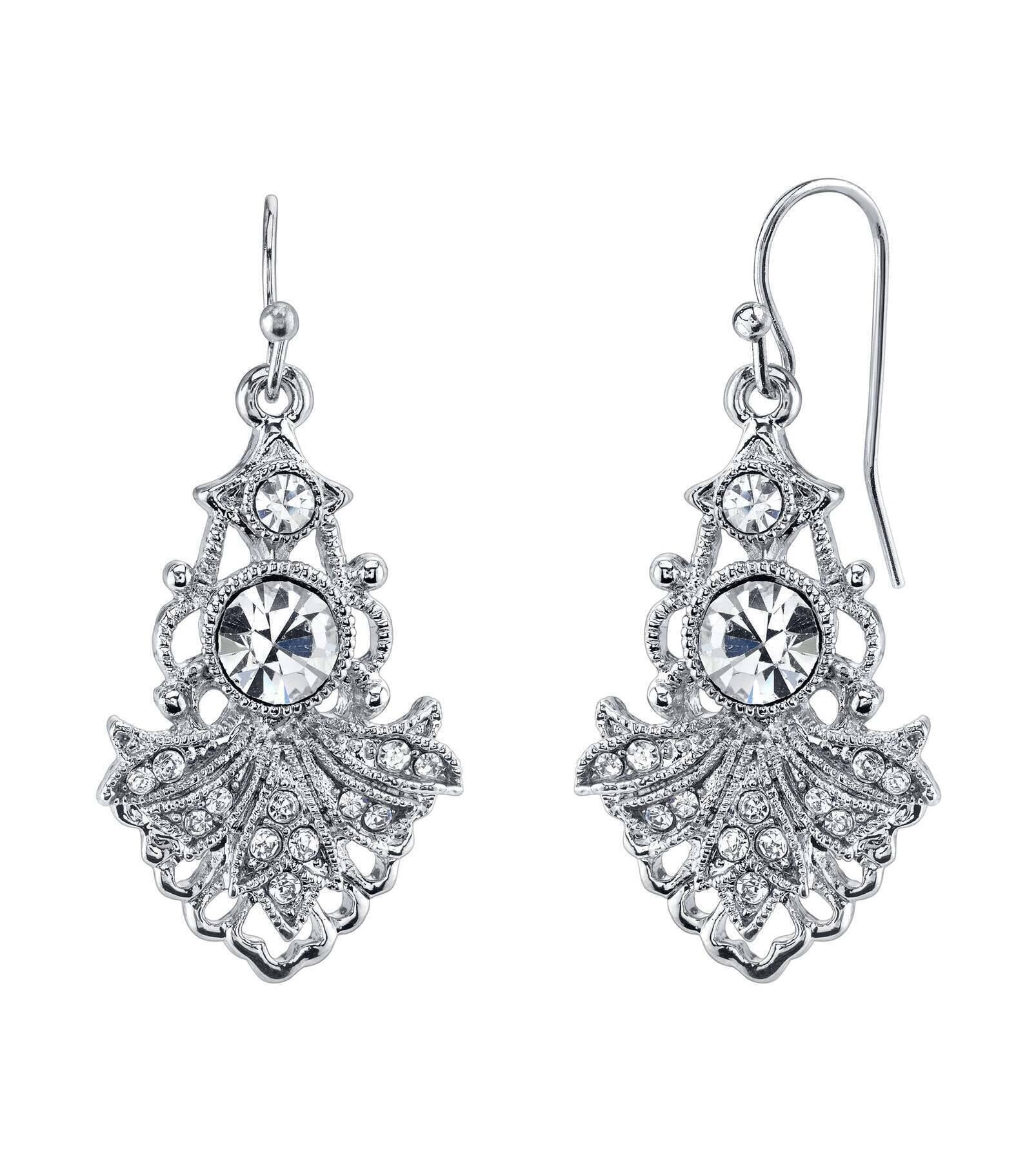 1928 Jewelry Sparkling Symphony Multi Crystal Filigree Drop Earrings