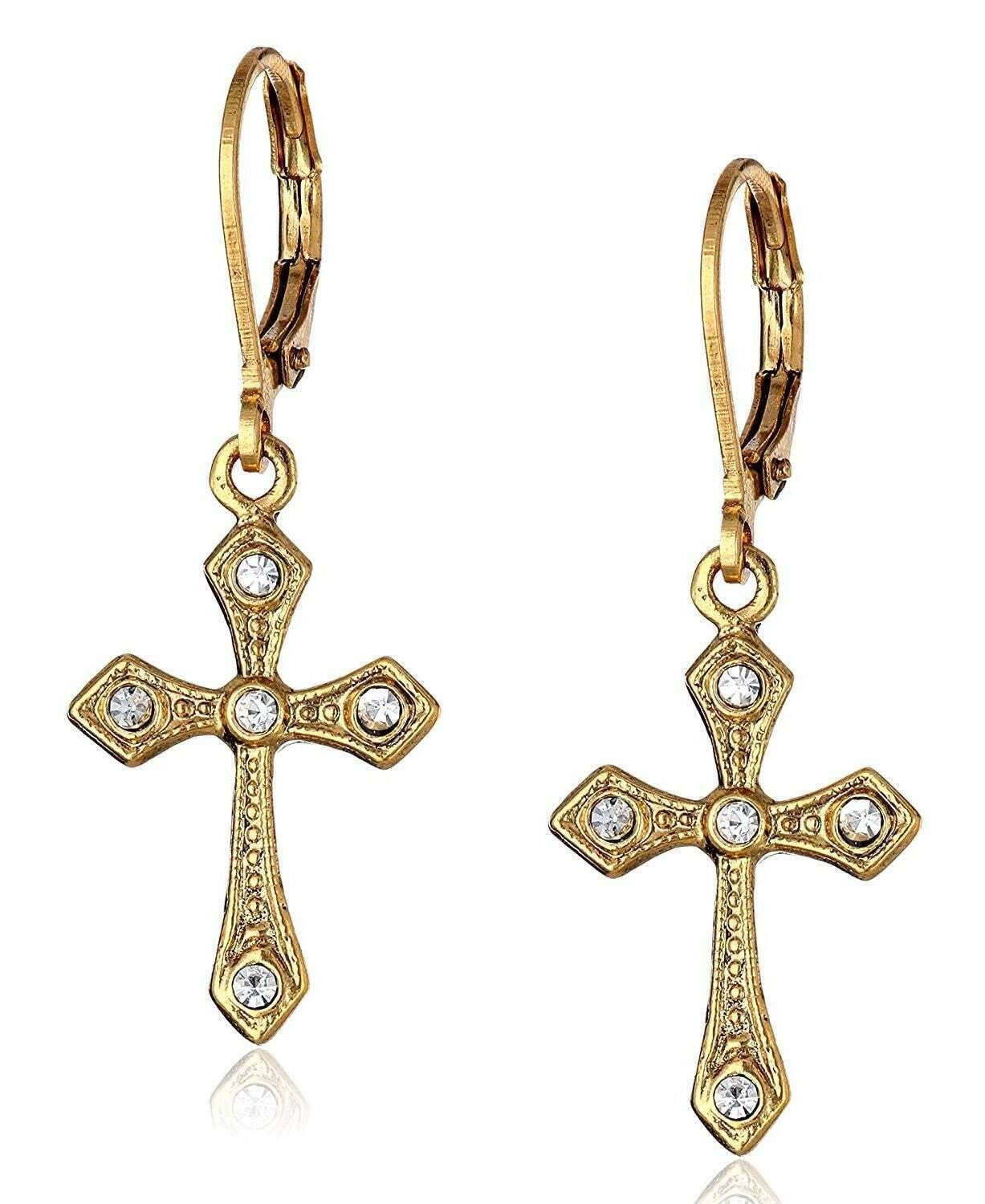 1928 Jewelry Passion Cross Crystal Accent Drop Earrings