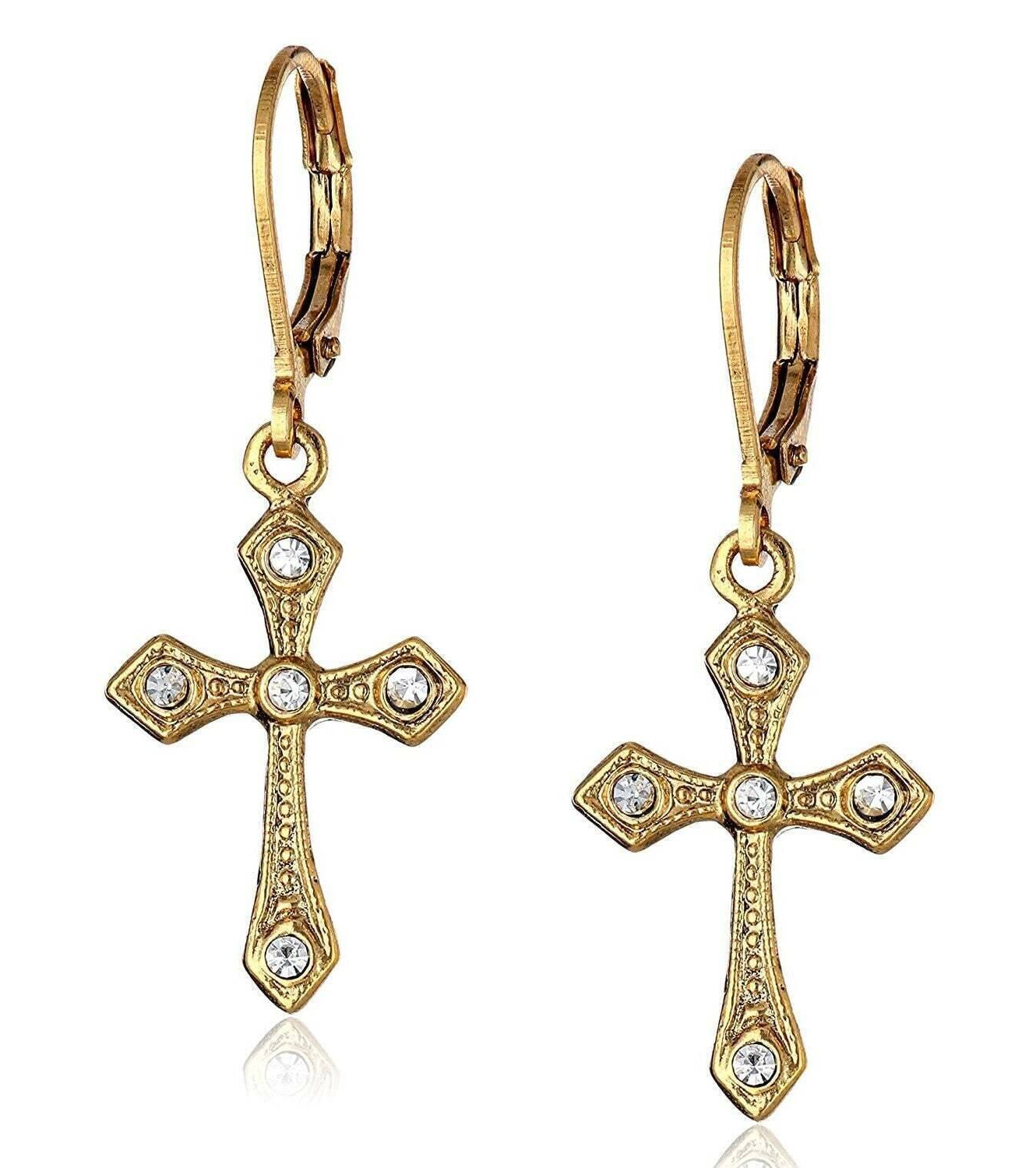 1928 Jewelry Passion Cross Crystal Accent Drop Earrings