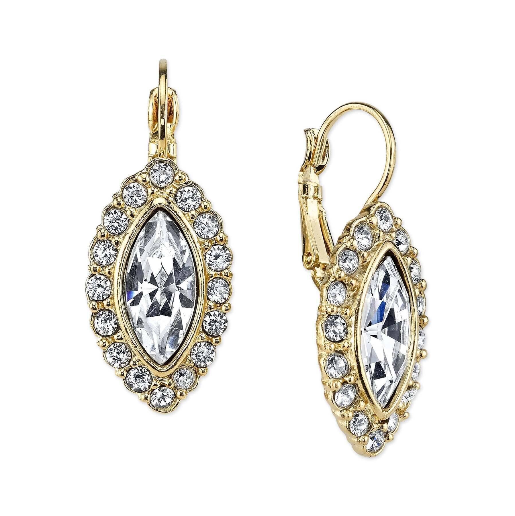2028 Jewelry Crystal Clear Navette Leverback Earrings