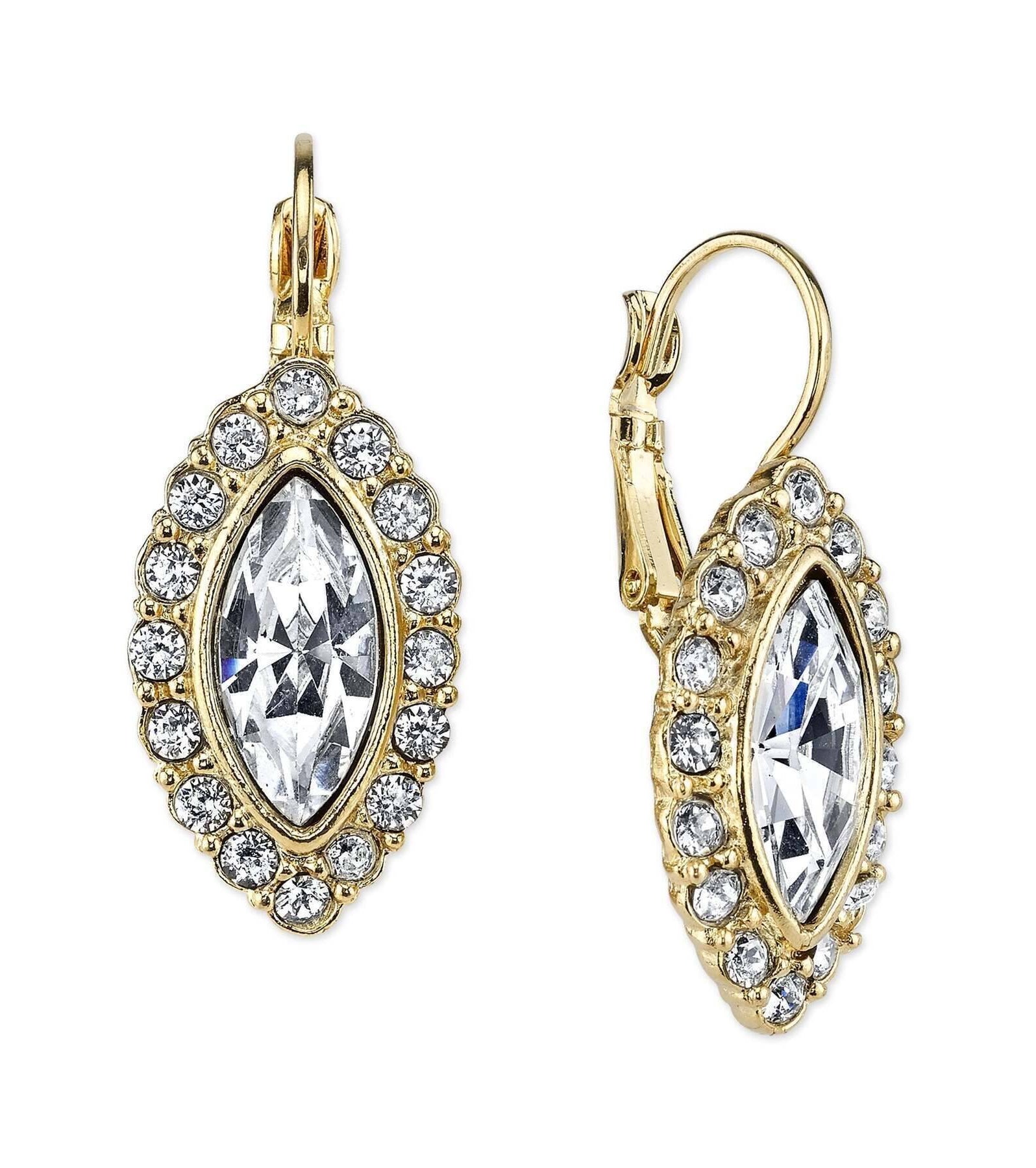 2028 Jewelry Crystal Clear Navette Leverback Earrings