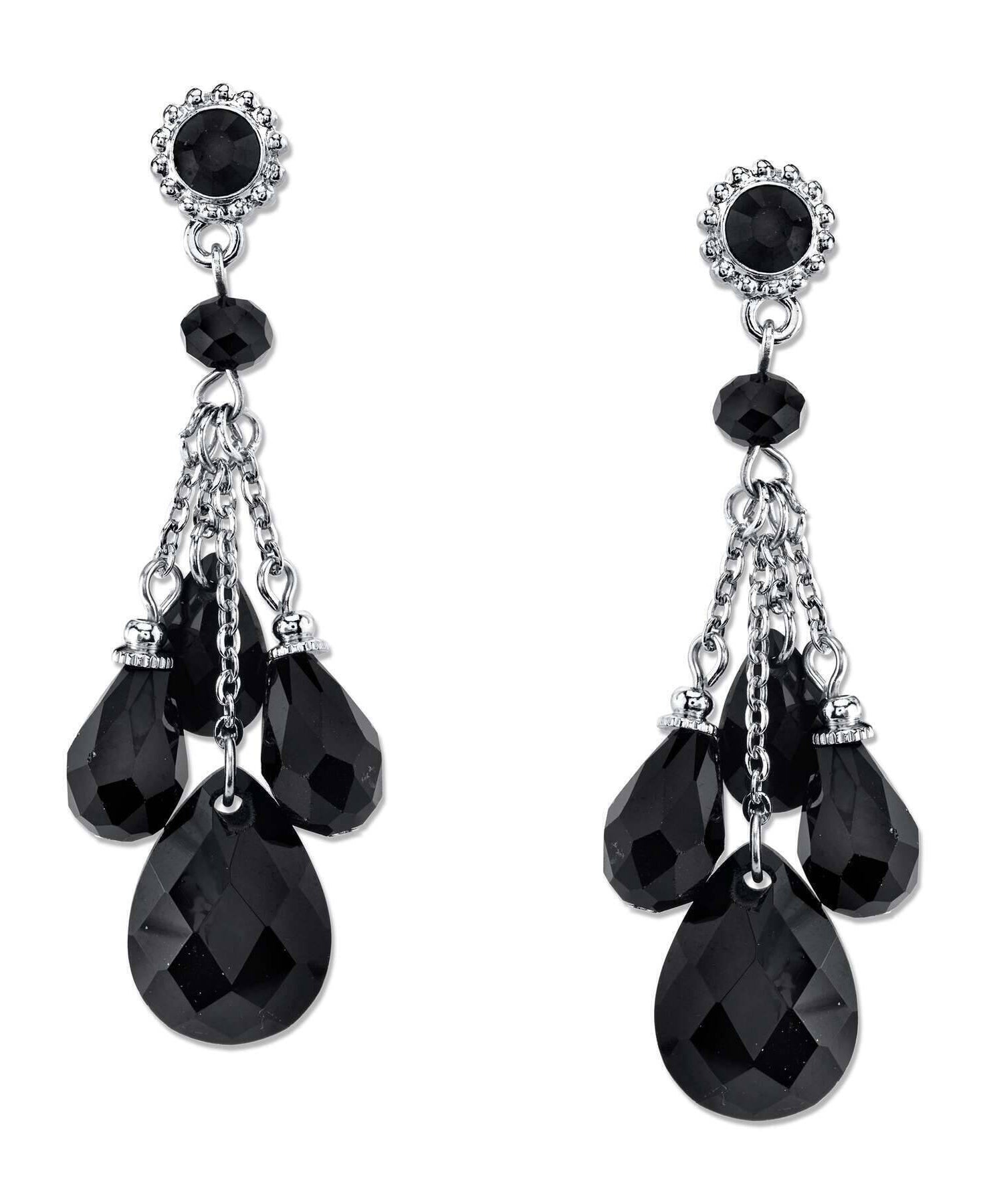 2028 Jewelry Jet Black Briolette & Teardrop Beaded Dangling Earrings