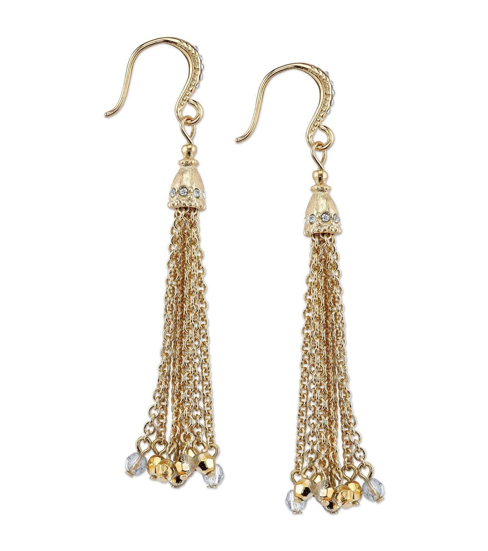 2028 Jewelry Clear & Gold Beaded Tassel Earrings