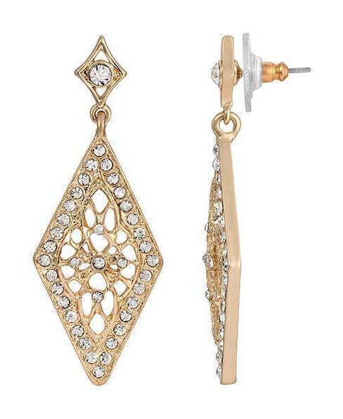 2028 Jewelry Crystal Diamond Shape Filigree Drop Earrings