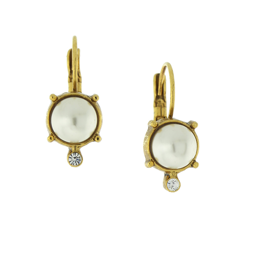 Faux Pearl and Crystal Leverback Drop Earrings