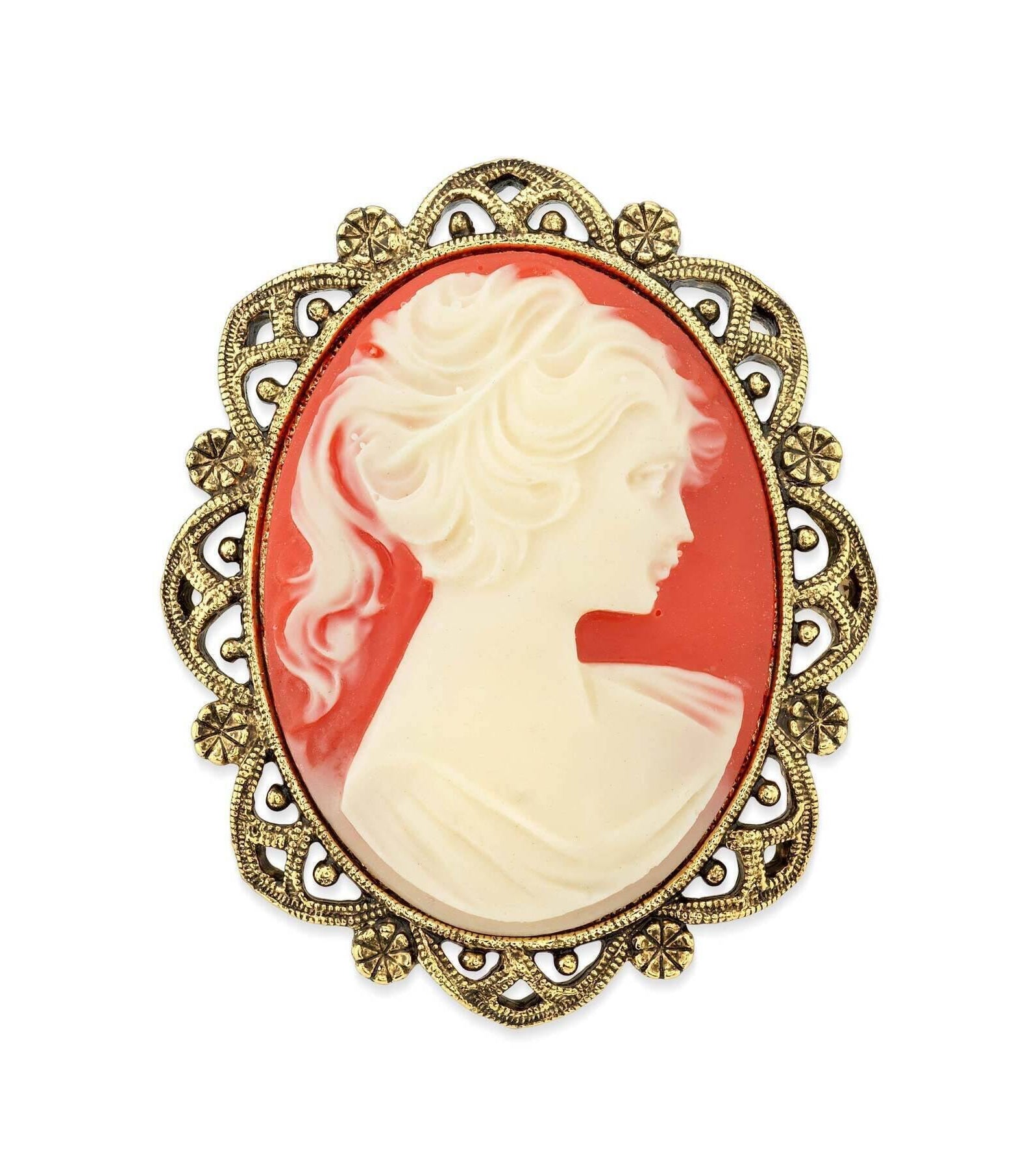 1928 Jewelry Faux Carnelian Cameo Oval Brooch