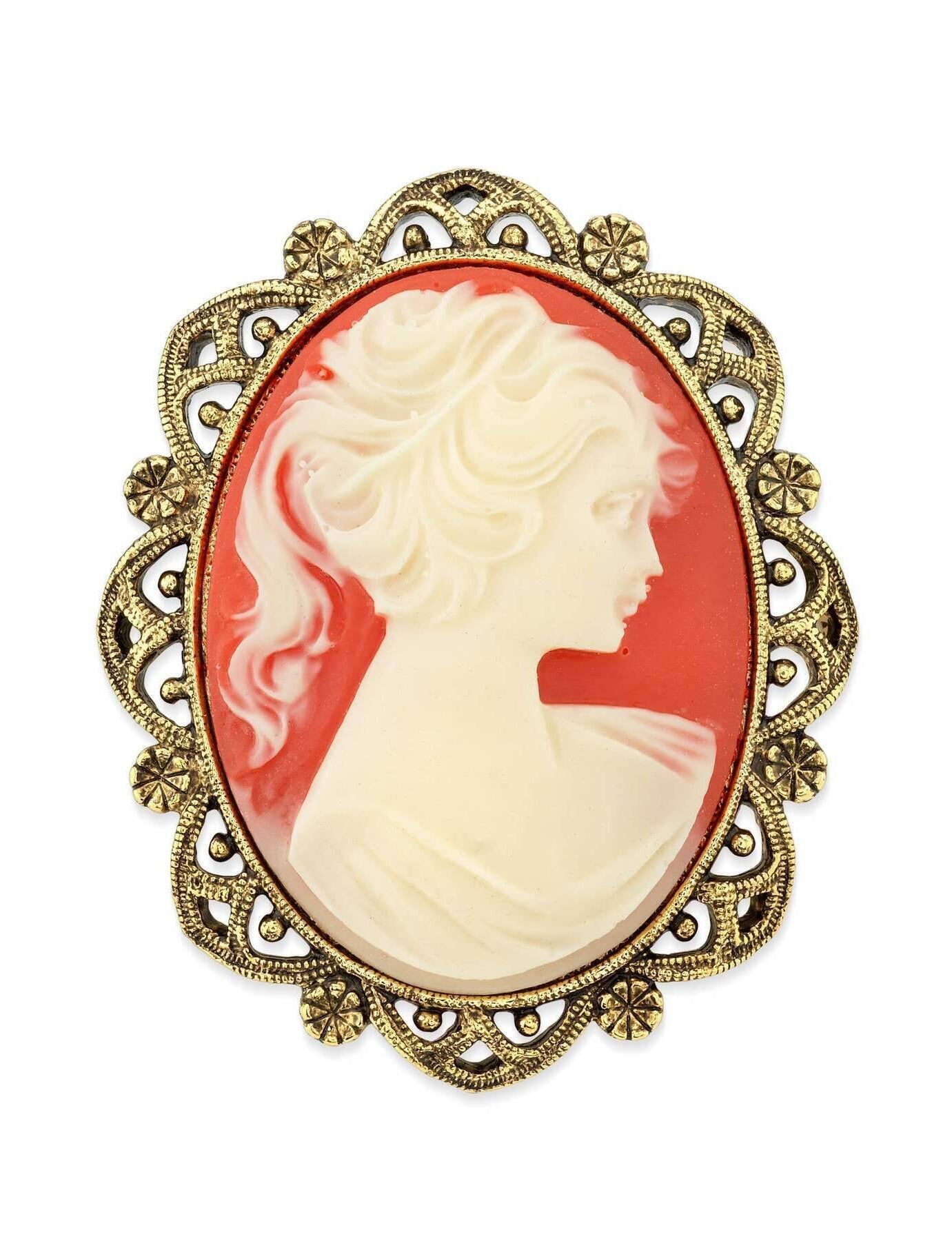 1928 Jewelry Faux Carnelian Cameo Oval Brooch