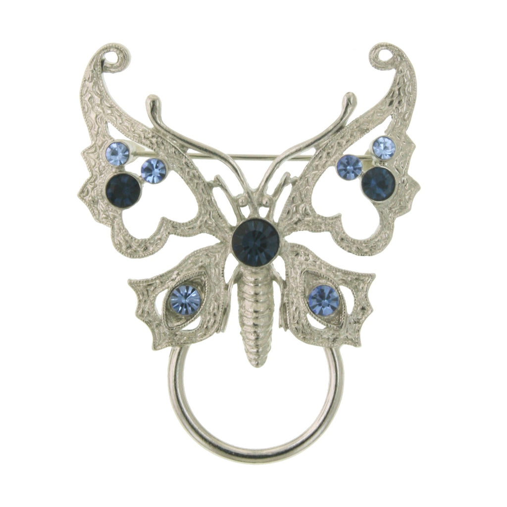 Blue Crystal Butterfly Pin Badge & Eyeglass Holder