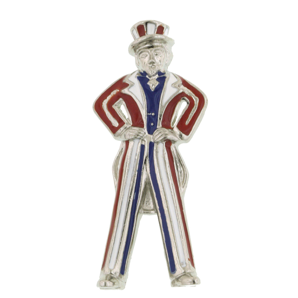 Silver Tone Red White And Blue Uncle Sam Pin