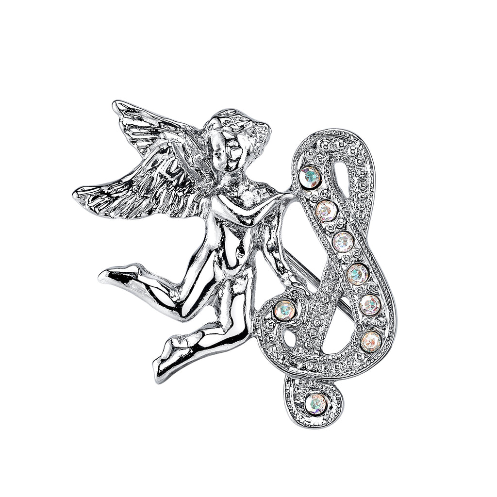 Silver Tone Aurore Boreale Crystal Angel Initial Pin S