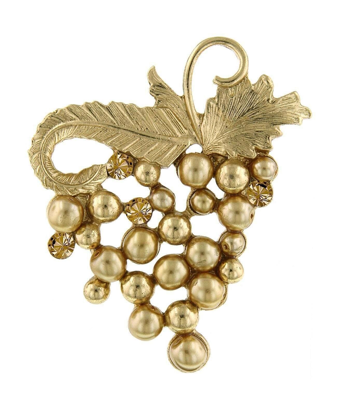 1928 Jewelry Winery Light Colorado Topaz Faux Pearl Grape Cluster Pin