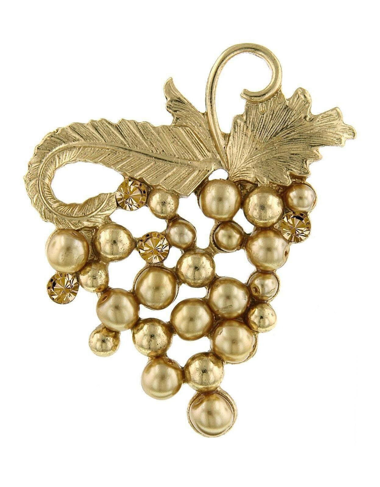 1928 Jewelry Winery Light Colorado Topaz Faux Pearl Grape Cluster Pin