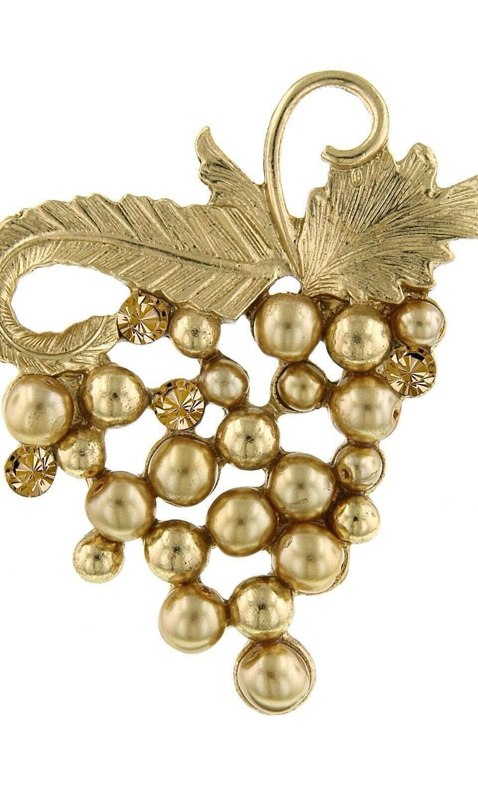 1928 Jewelry Winery Light Colorado Topaz Faux Pearl Grape Cluster Pin