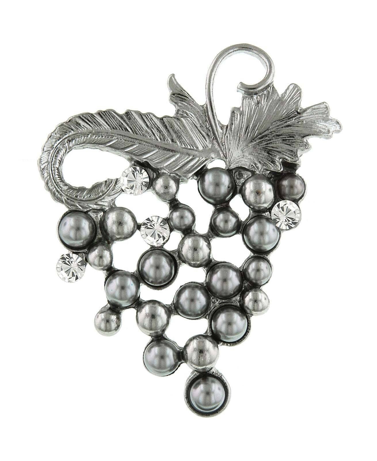 2028 Jewelry Winery Grey Faux Pearl and Crystal Grape Cluster Pin