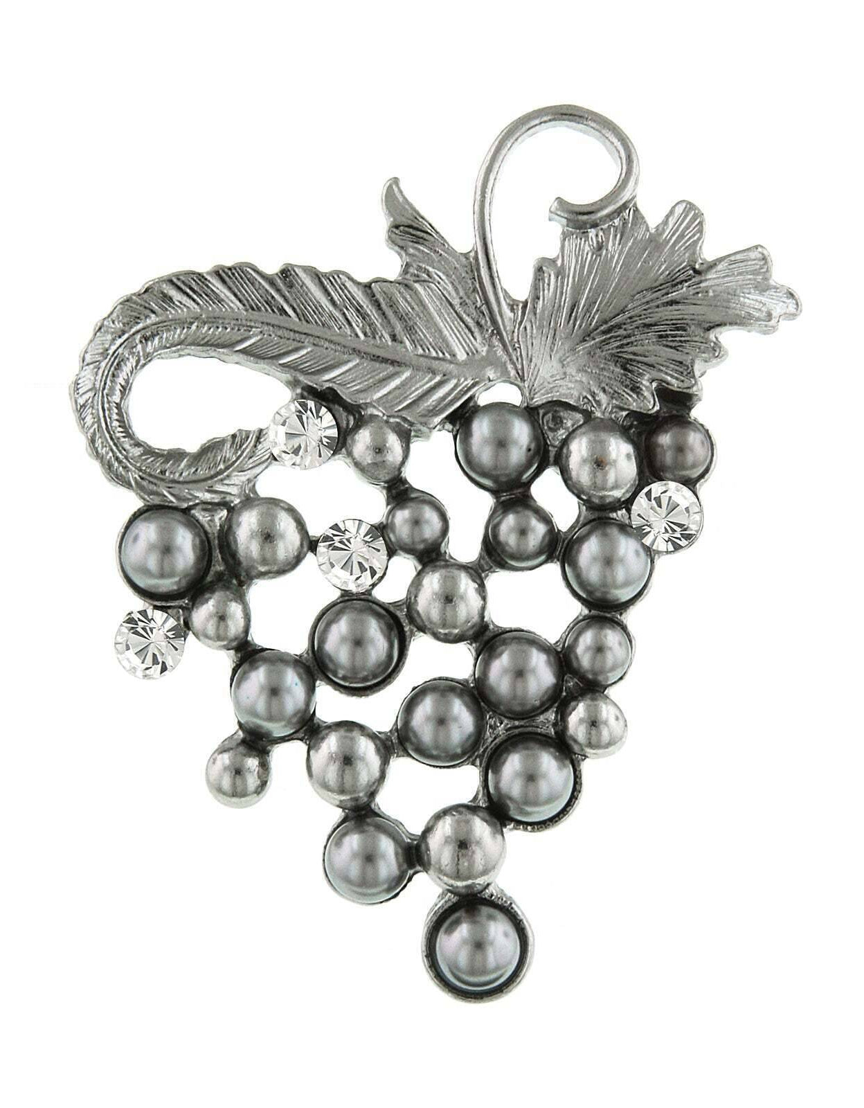 2028 Jewelry Winery Grey Faux Pearl and Crystal Grape Cluster Pin