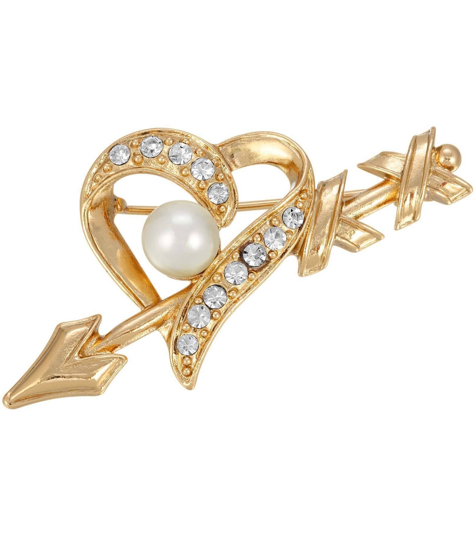 1928 Jewelry Crystal and Faux Pearl Heart and Arrow Pin
