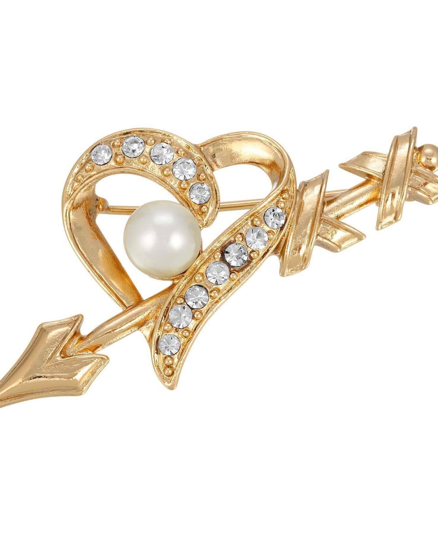 1928 Jewelry Crystal and Faux Pearl Heart and Arrow Pin