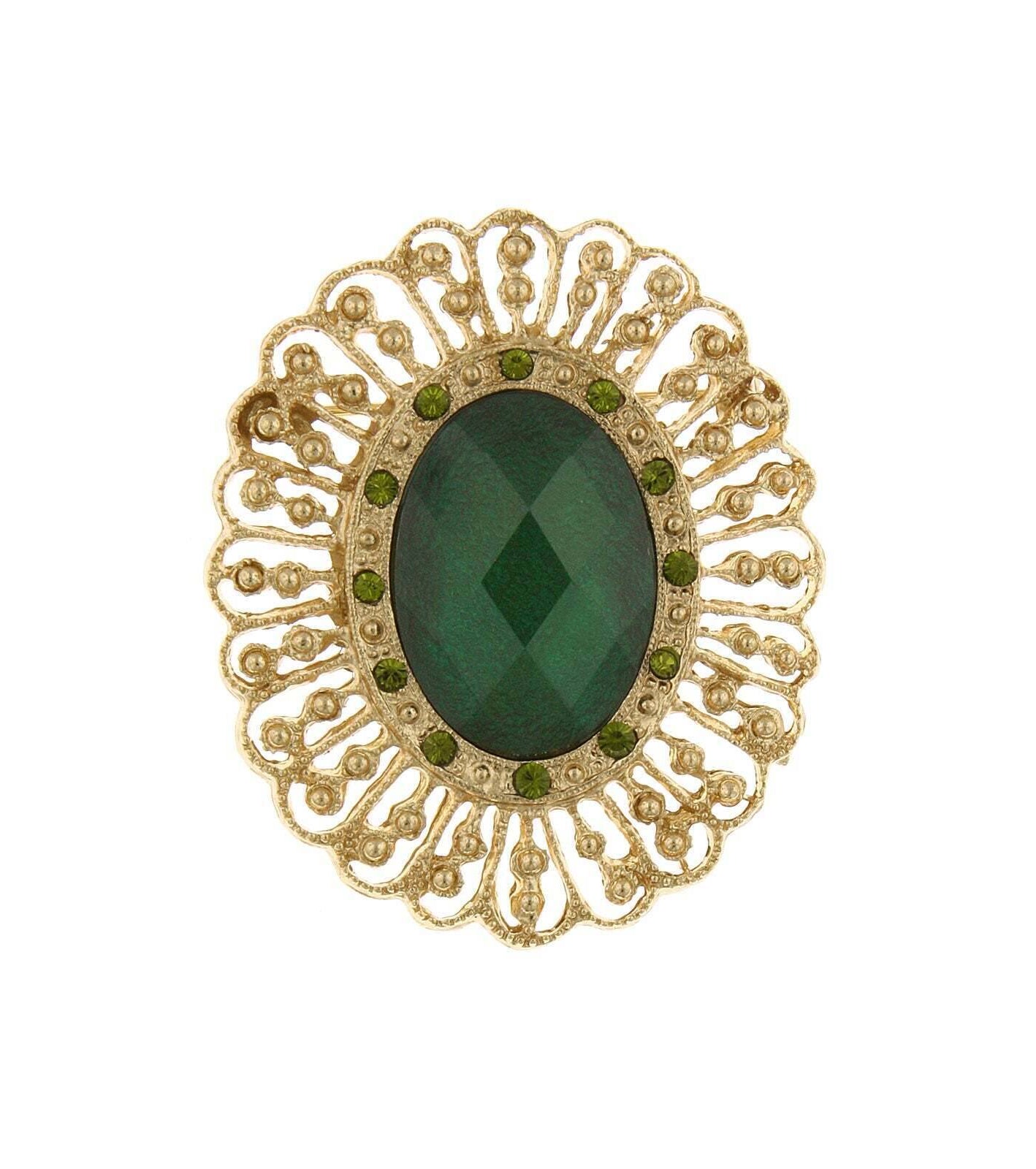 2028 Jewelry Tourmaline Green Stone Olivine Accent Crystal Oval Pin