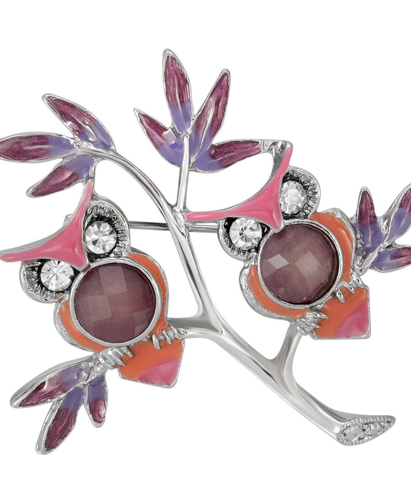 1928 Jewelry Purple and Pink Enamel Owls Pin