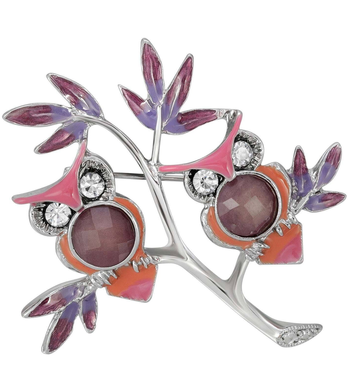 1928 Jewelry Purple and Pink Enamel Owls Pin