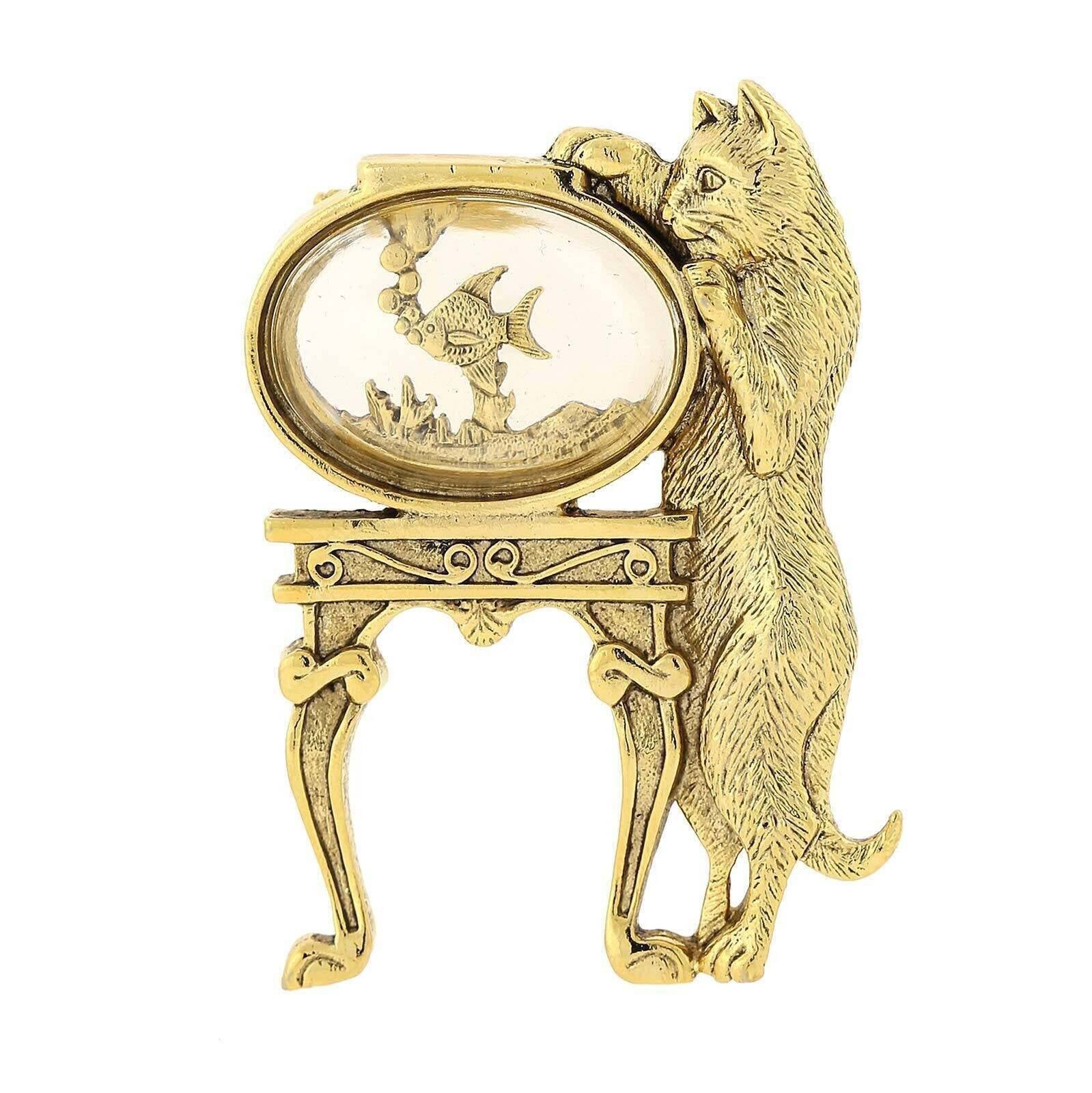1928 Jewelry Curious Cat and Fishbowl Pin