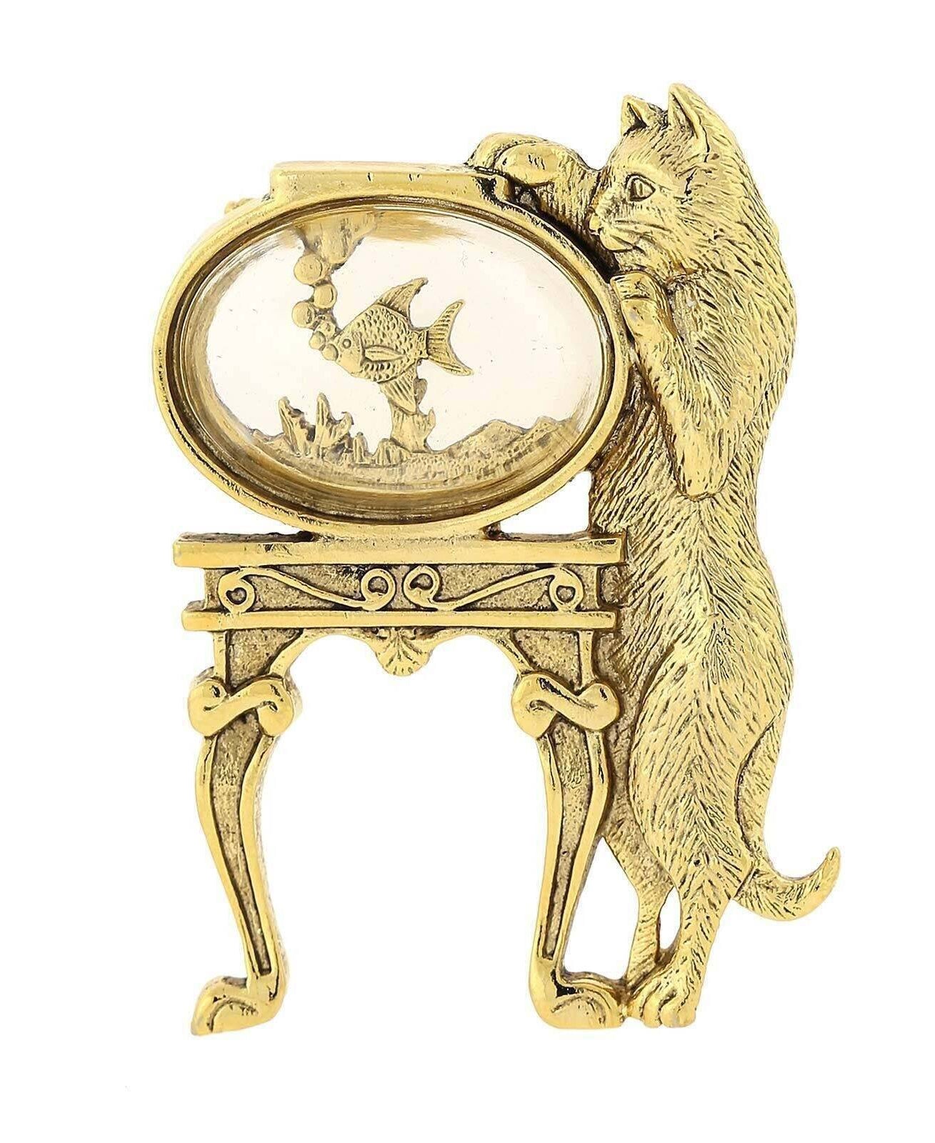 1928 Jewelry Curious Cat and Fishbowl Pin