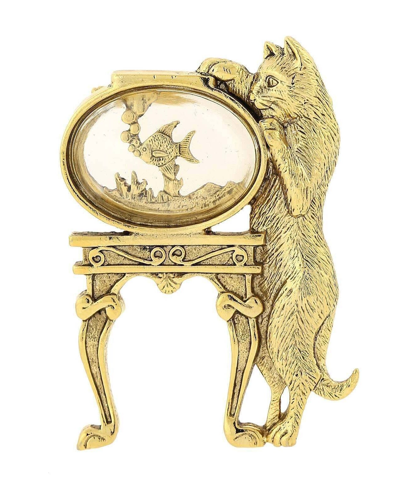 1928 Jewelry Curious Cat and Fishbowl Pin