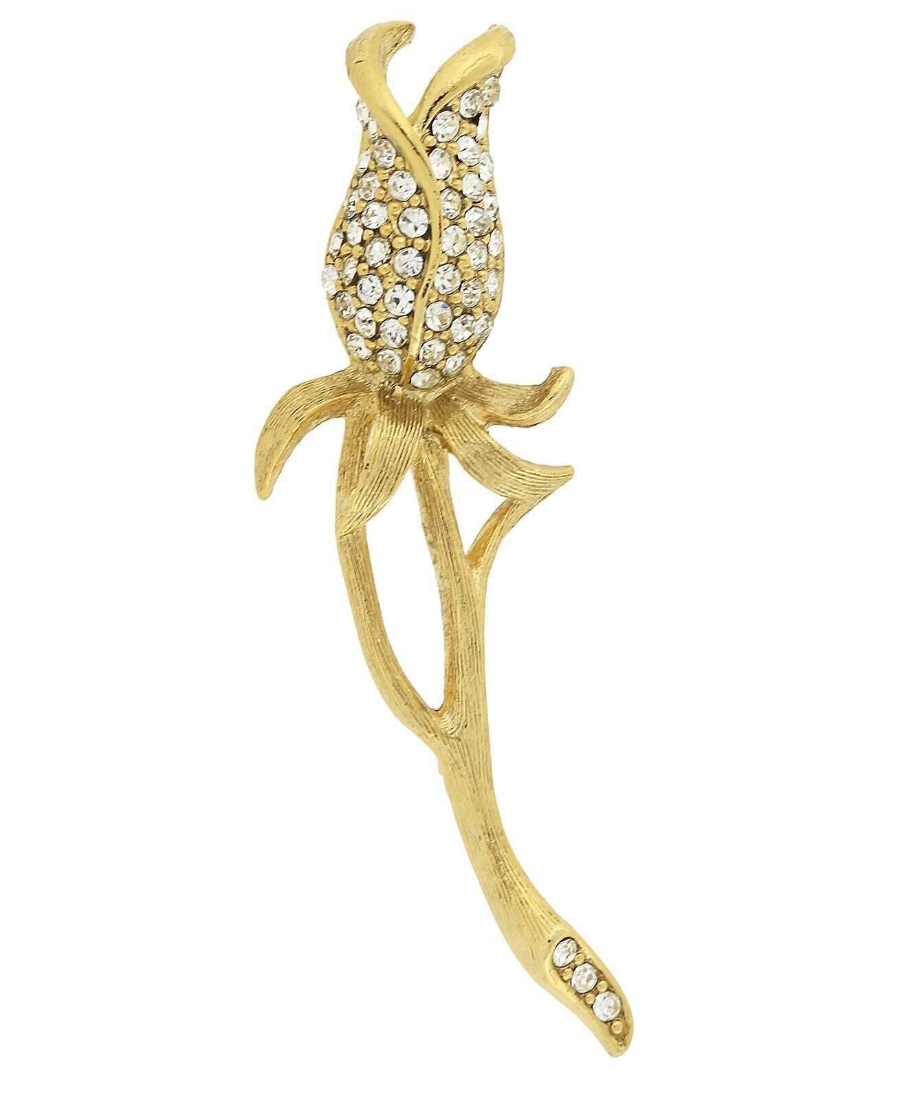 1928 Jewelry Pave Crystal Gold Rose Bud Pin