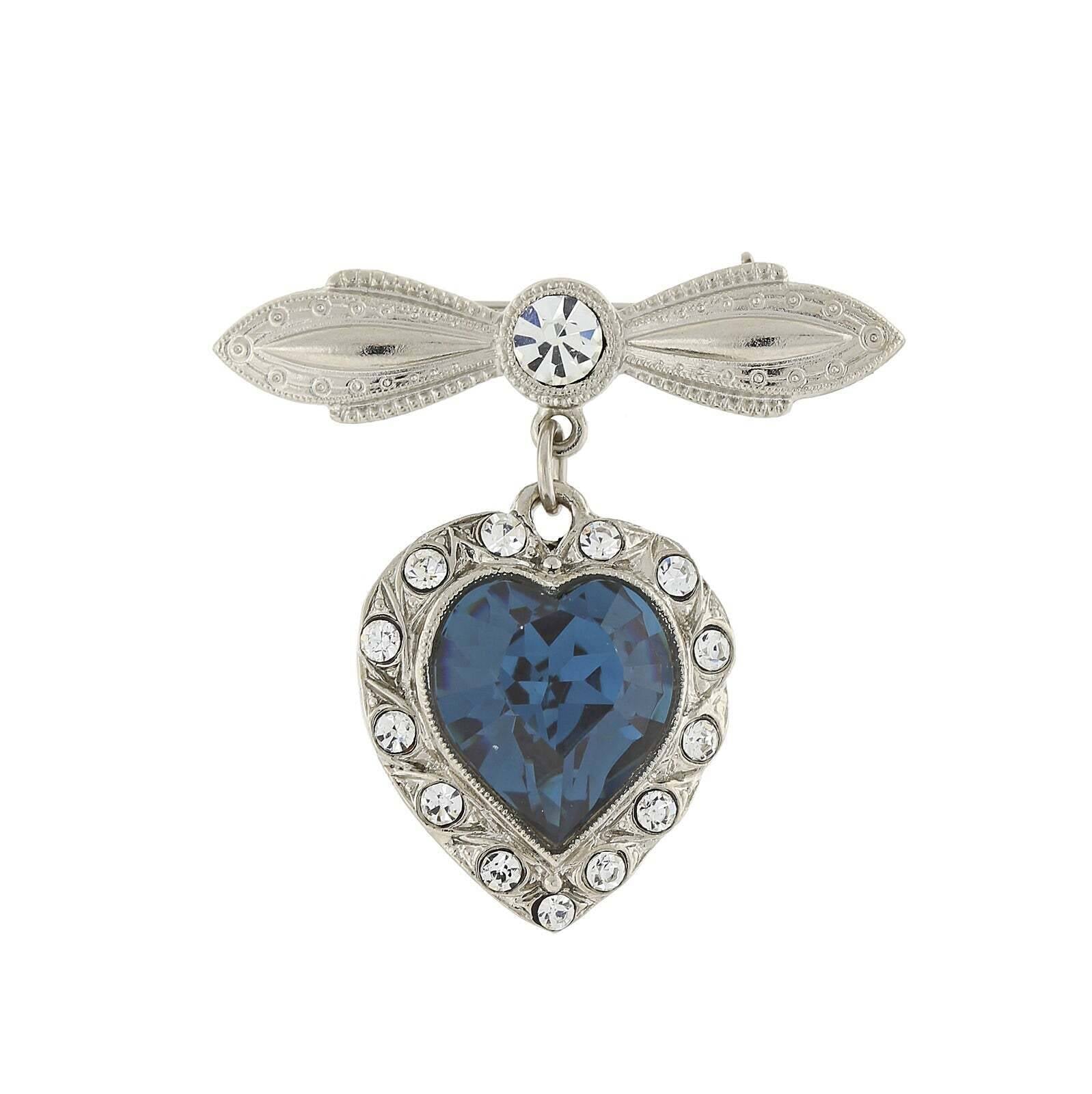 1928 Jewelry Blue Austrian Crystal Heart Pin