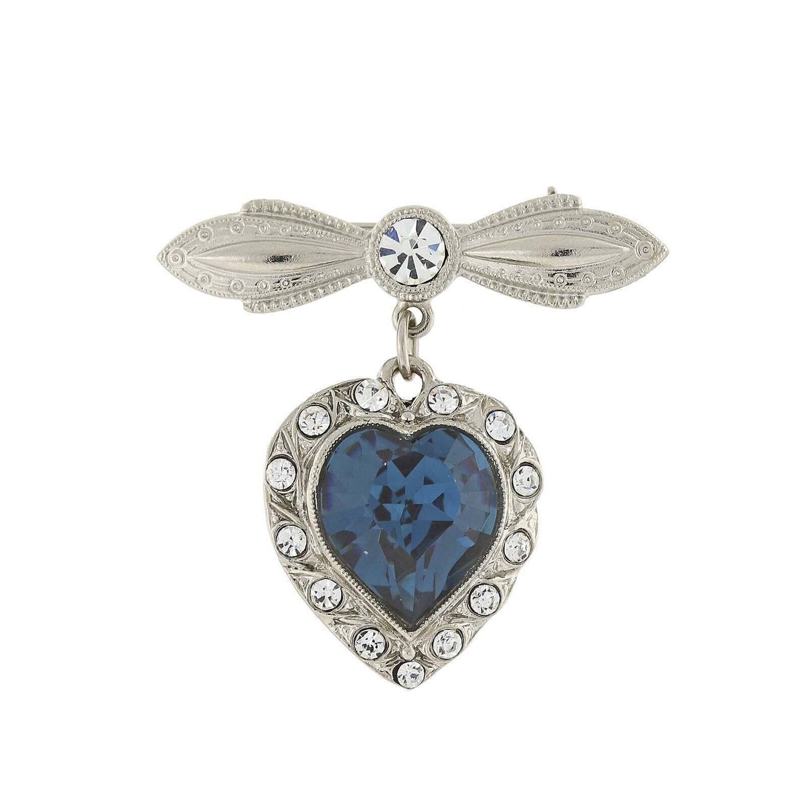 1928 Jewelry Blue Austrian Crystal Heart Pin