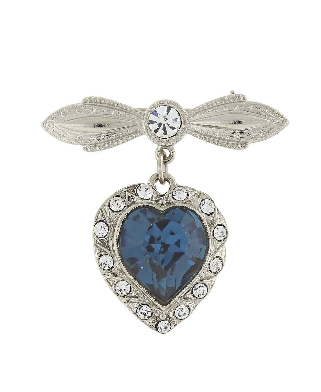 1928 Jewelry Blue Austrian Crystal Heart Pin