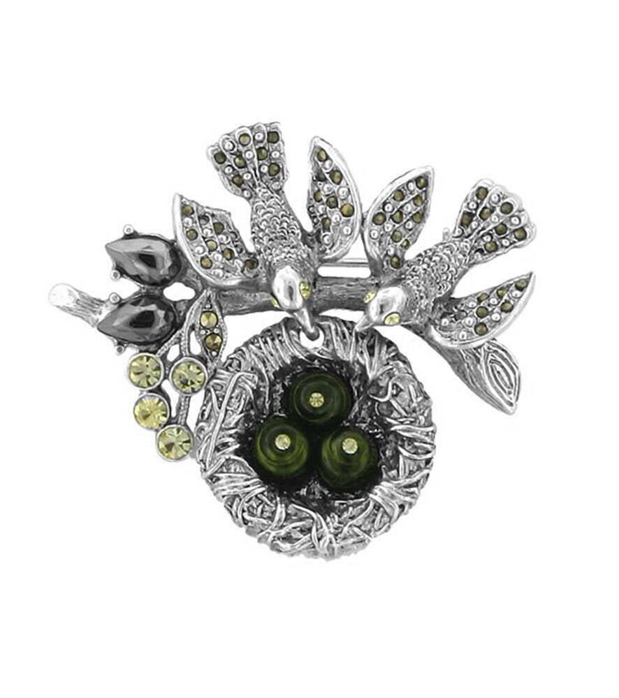Antiquities Couture Genuine Marcasite Faux Pearl Bird Nest Pin