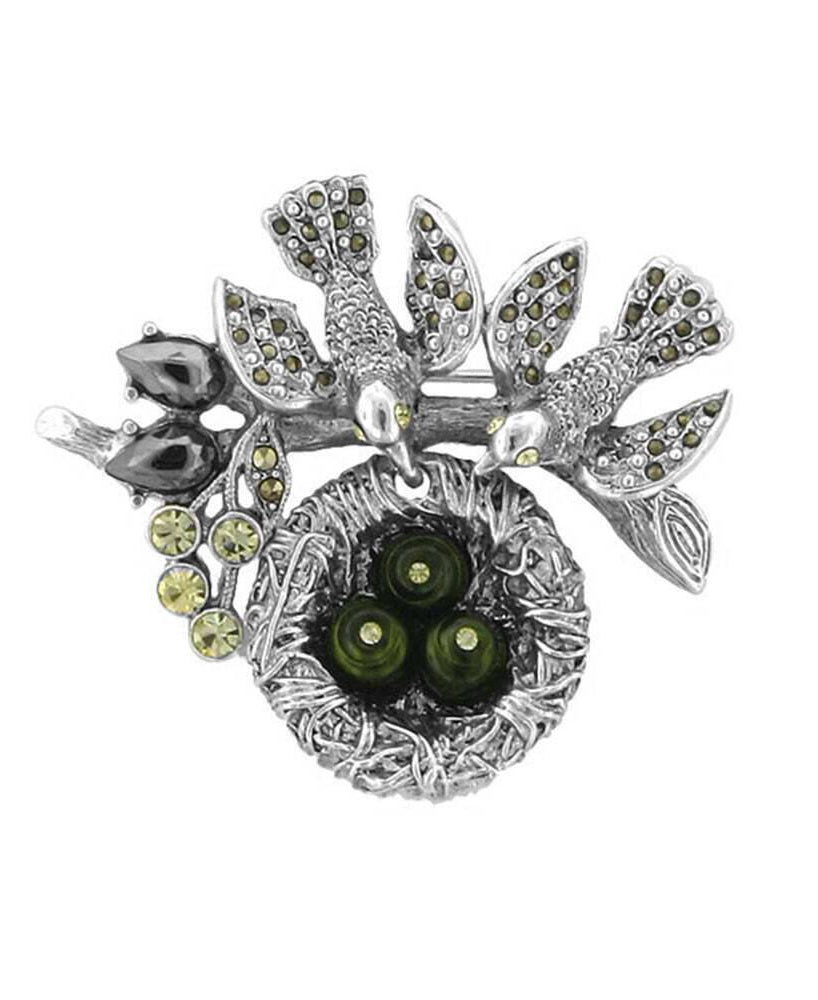Antiquities Couture Genuine Marcasite Faux Pearl Bird Nest Pin