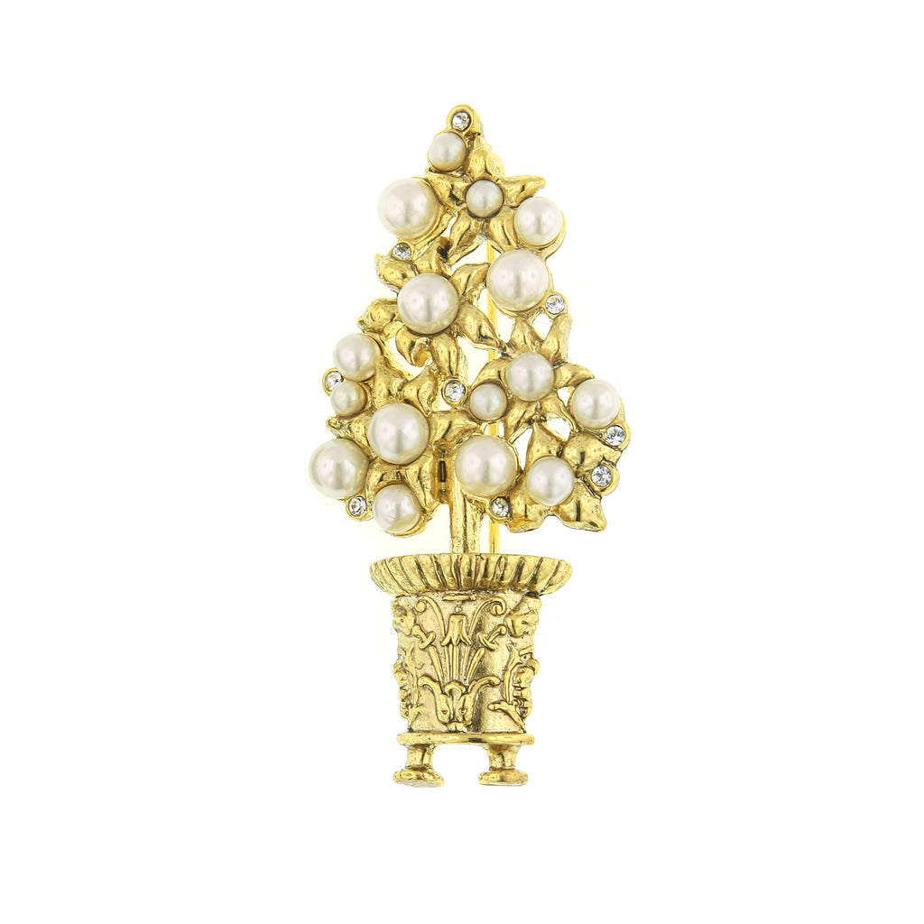 Paradise Faux Pearl And Crystal Topiary Pin
