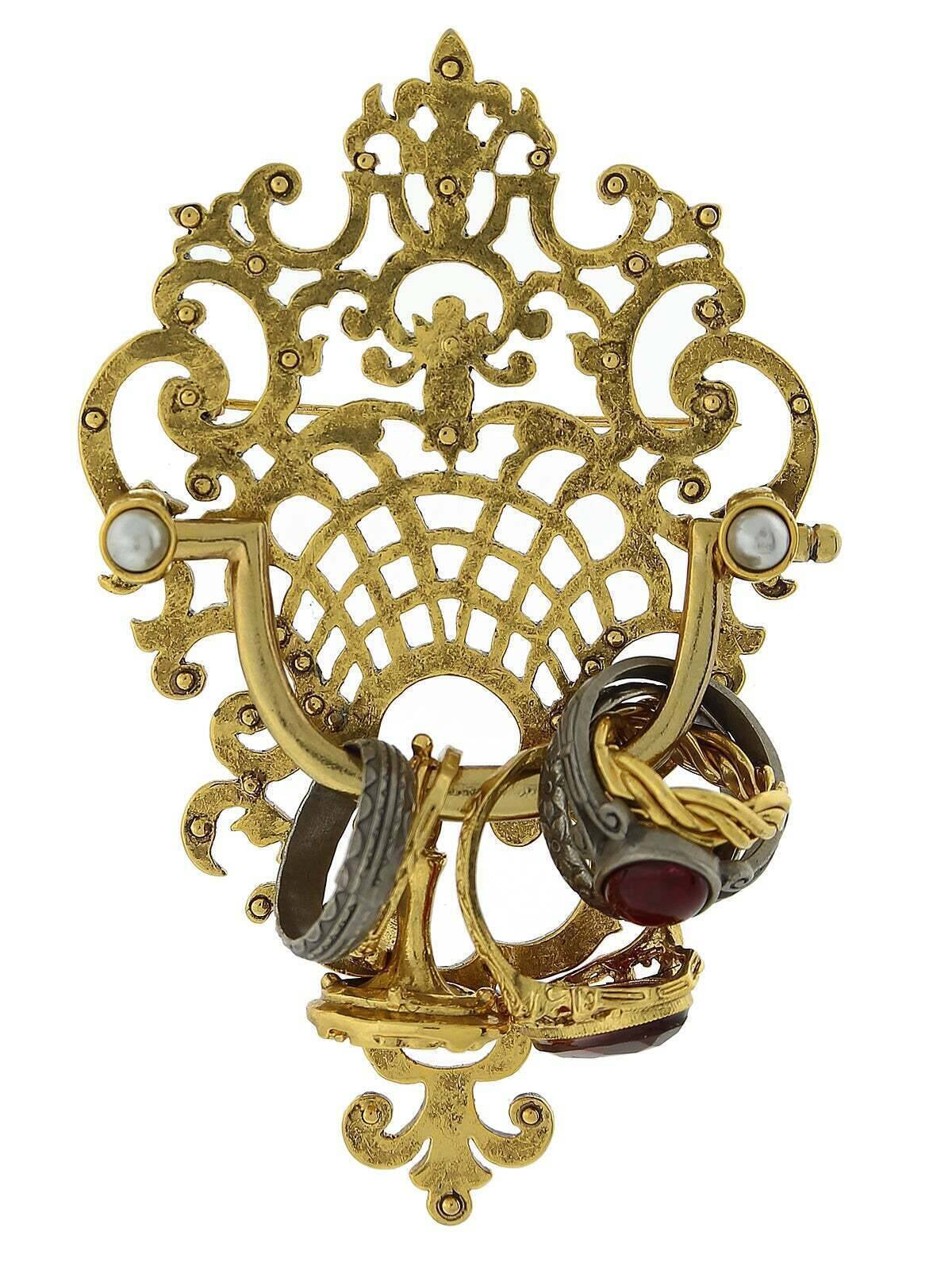 Antiquities Couture Pewter Marble Red Grey And Faux Pearl Door Knocker Pin