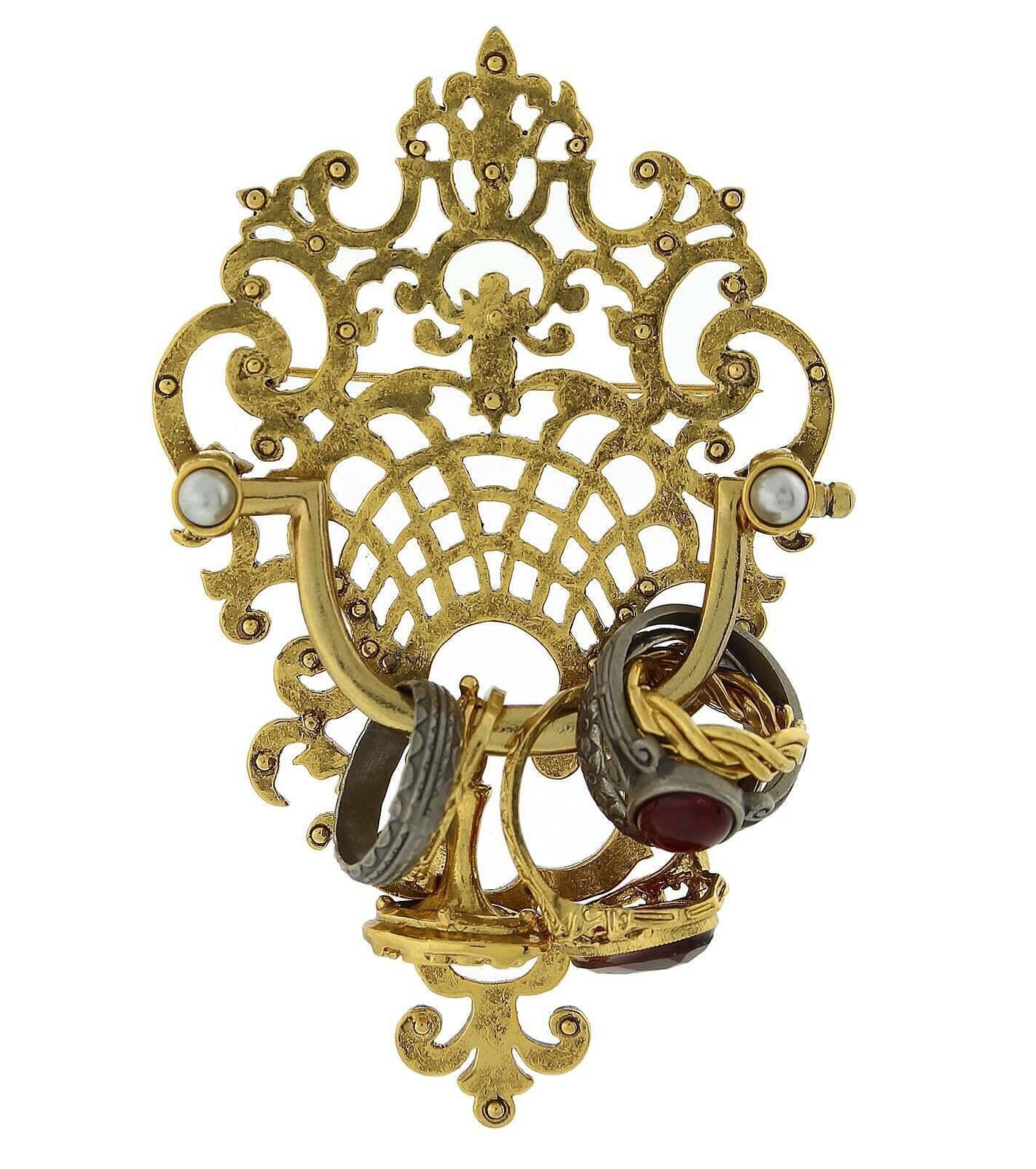 Antiquities Couture Pewter Marble Red Grey And Faux Pearl Door Knocker Pin