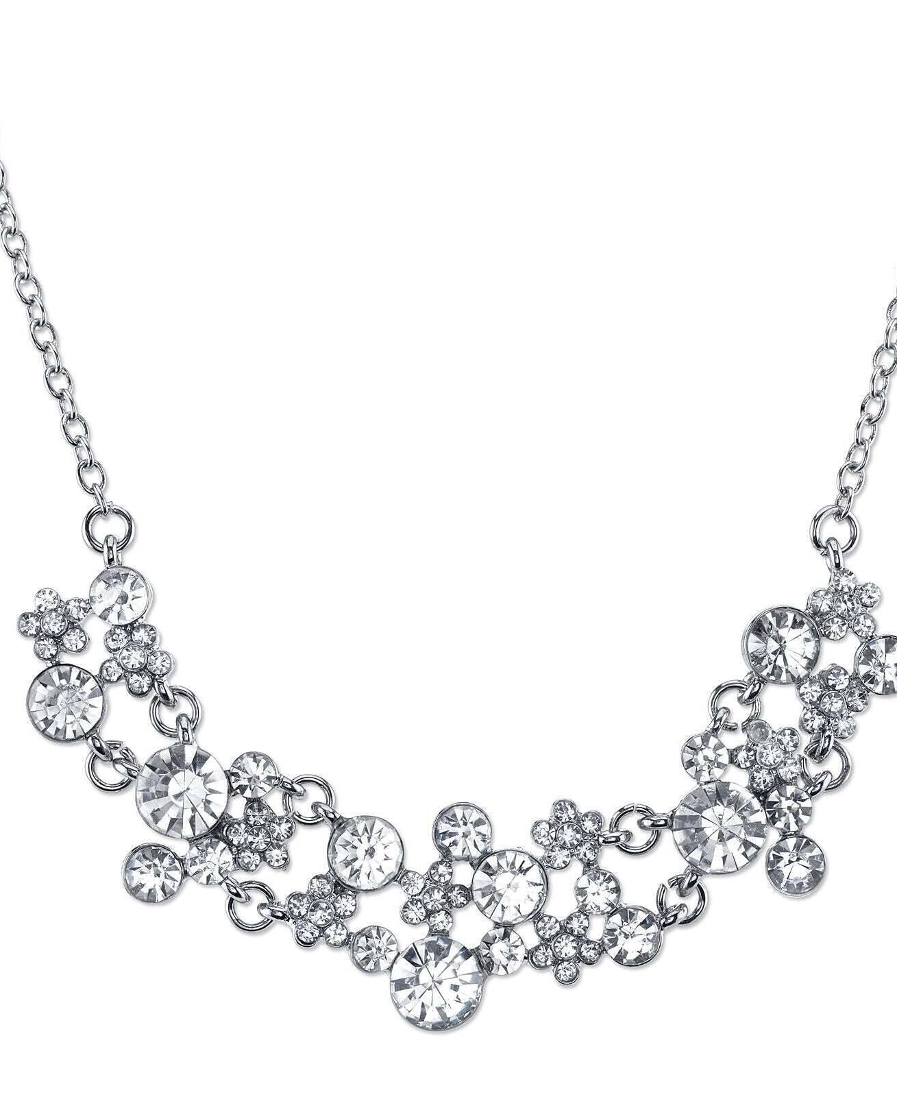 2028 Jewelry Clear Crystal Cluster Necklace 16" + 3" Extender