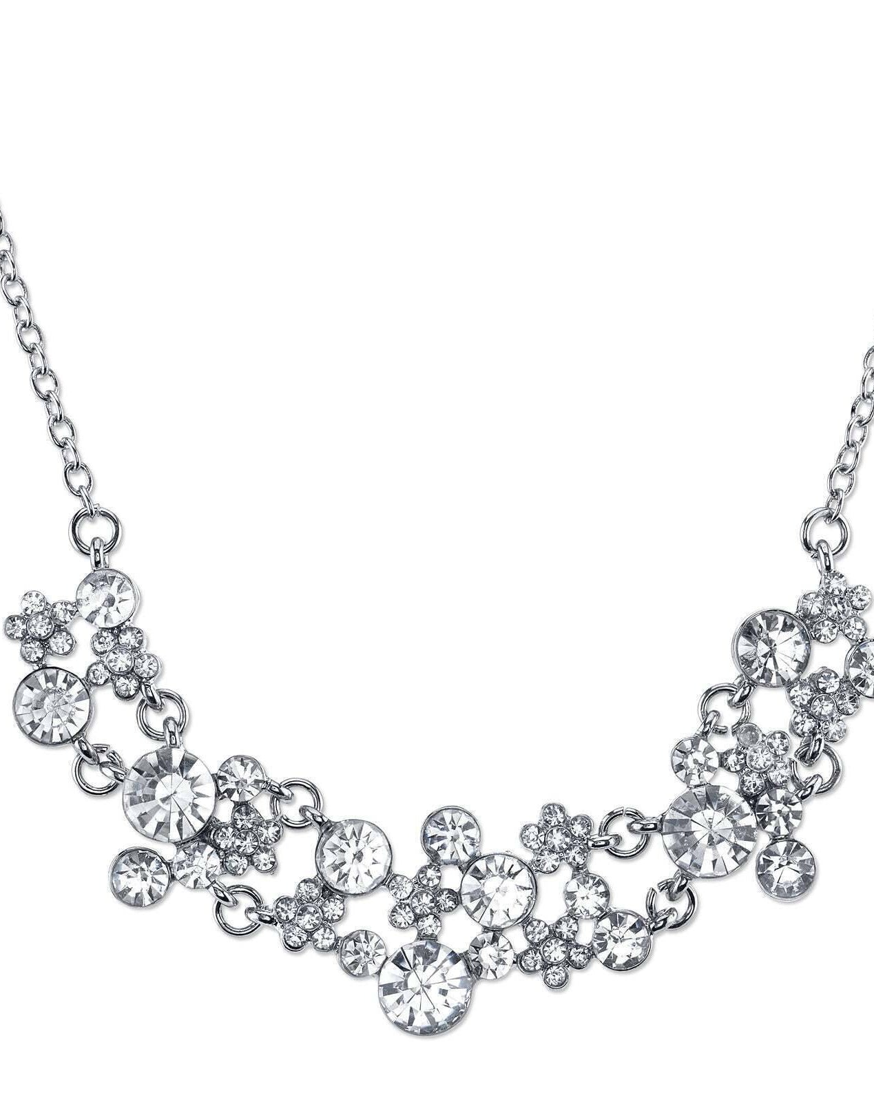 2028 Jewelry Clear Crystal Cluster Necklace 16" + 3" Extender