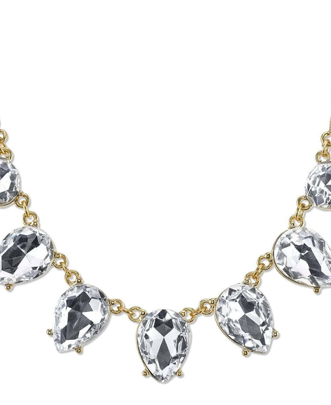 2028 Jewelry Clear Crystal Faceted Collar Necklace 16" + 3" Extender