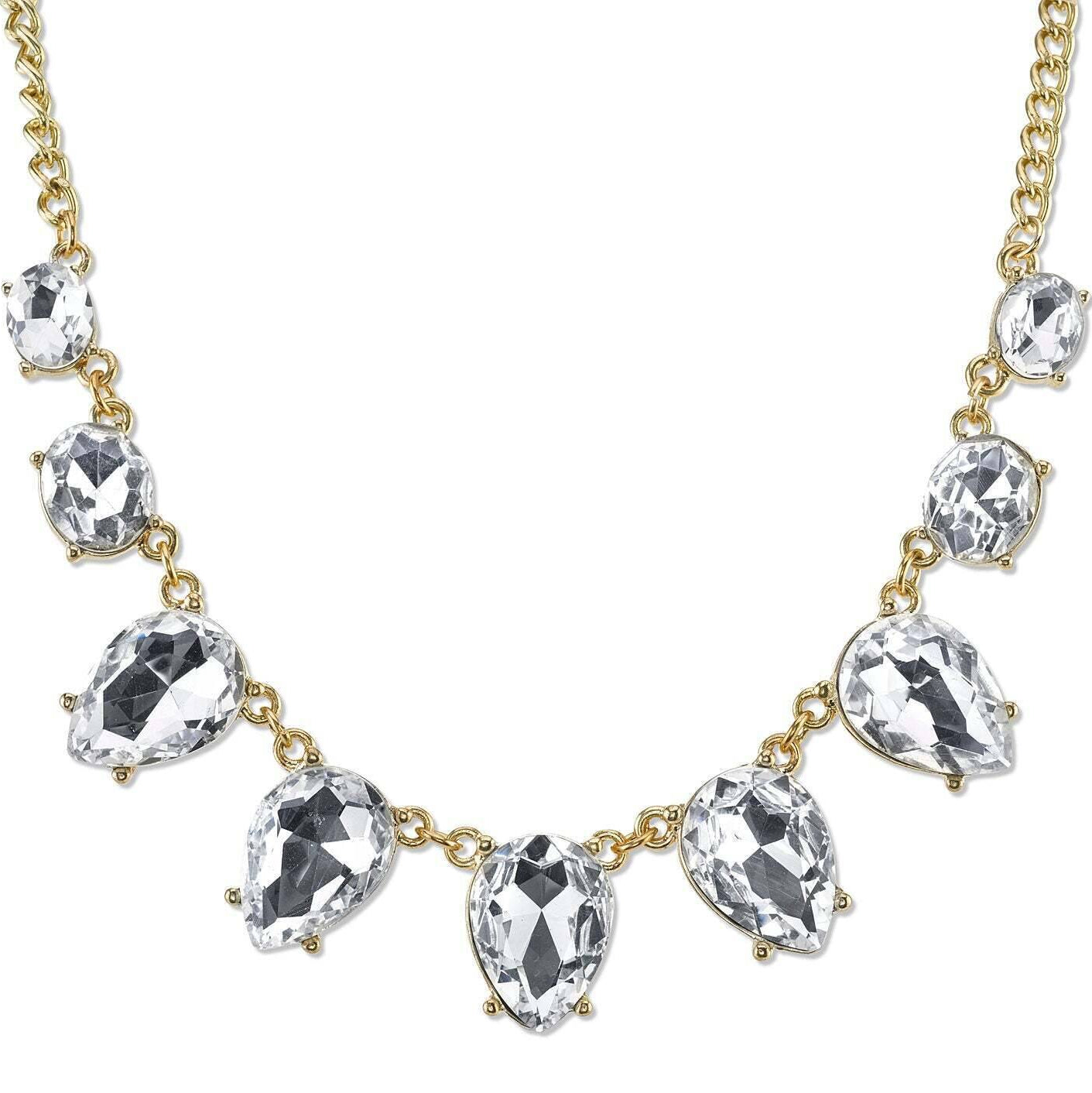 2028 Jewelry Clear Crystal Faceted Collar Necklace 16" + 3" Extender