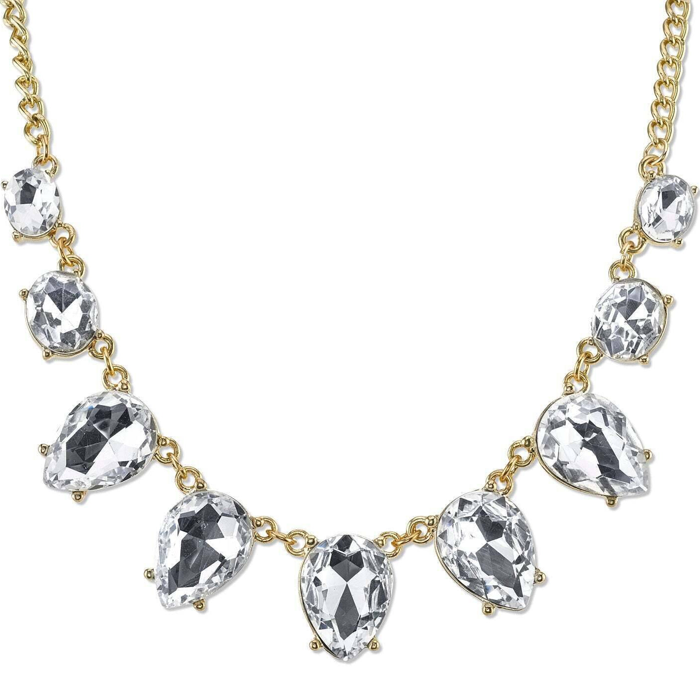 2028 Jewelry Clear Crystal Faceted Collar Necklace 16" + 3" Extender