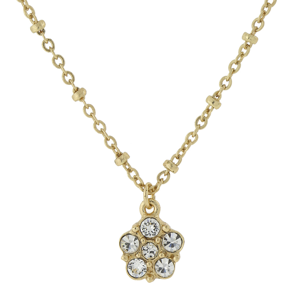 Gold Tone Clear Crystal Petite Flower Pendant Necklace 16   19 Inch Adjustable
