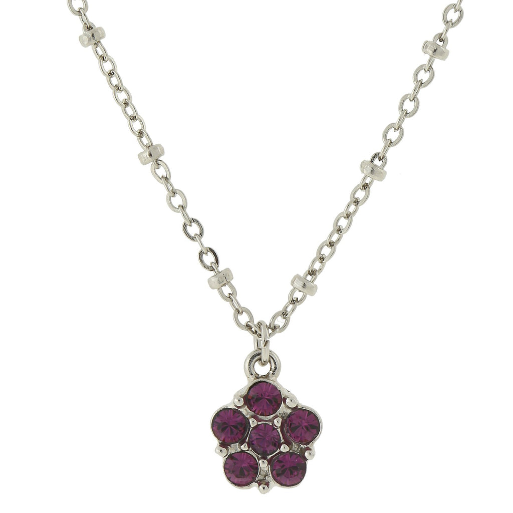 Purple Petite Sweet Flower Crystal Pendant Necklace 16   19 Inch Adjustable