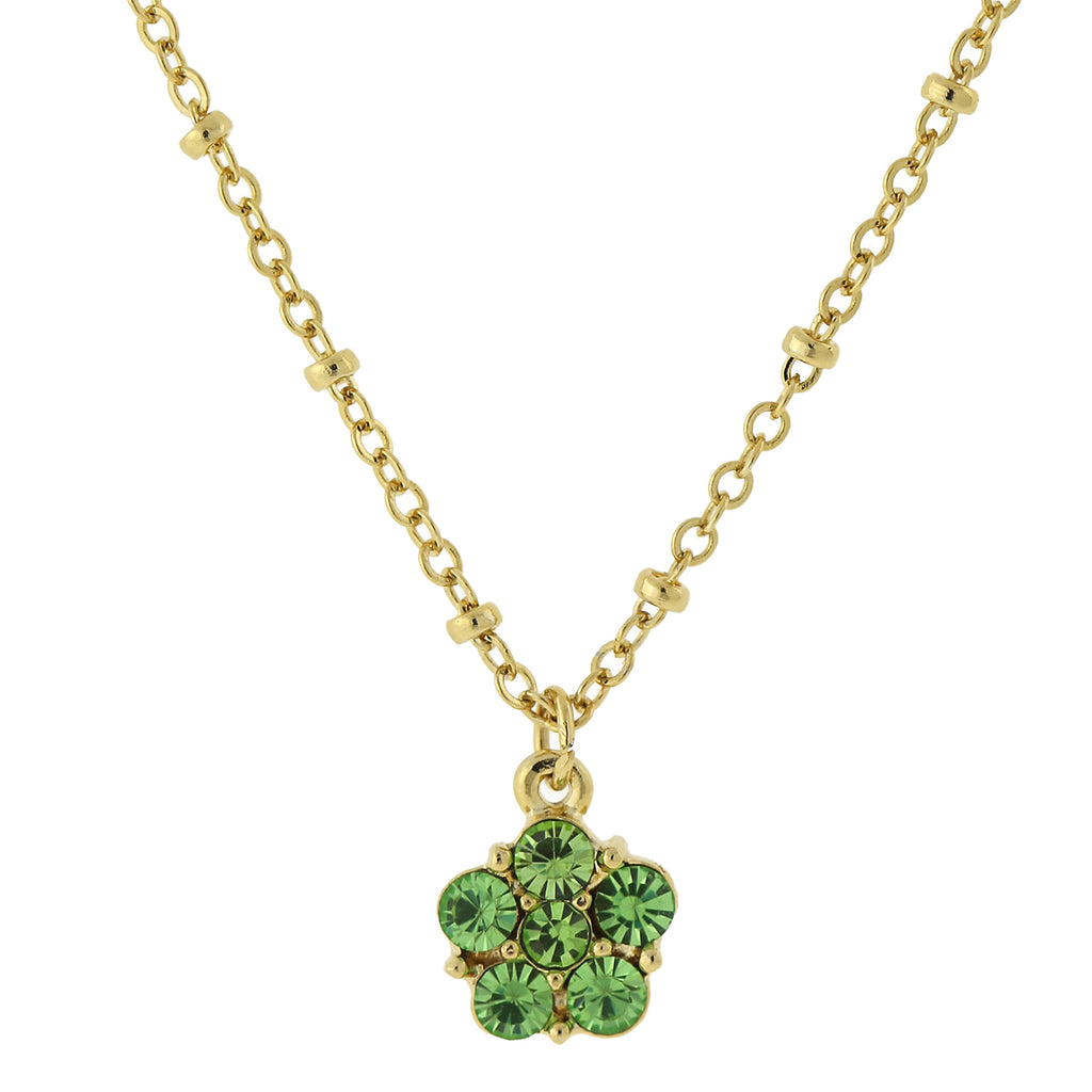 Carded Gold Tone Lt. Green Petite Flower Pendant Necklace 16   19 Inch Adjustable