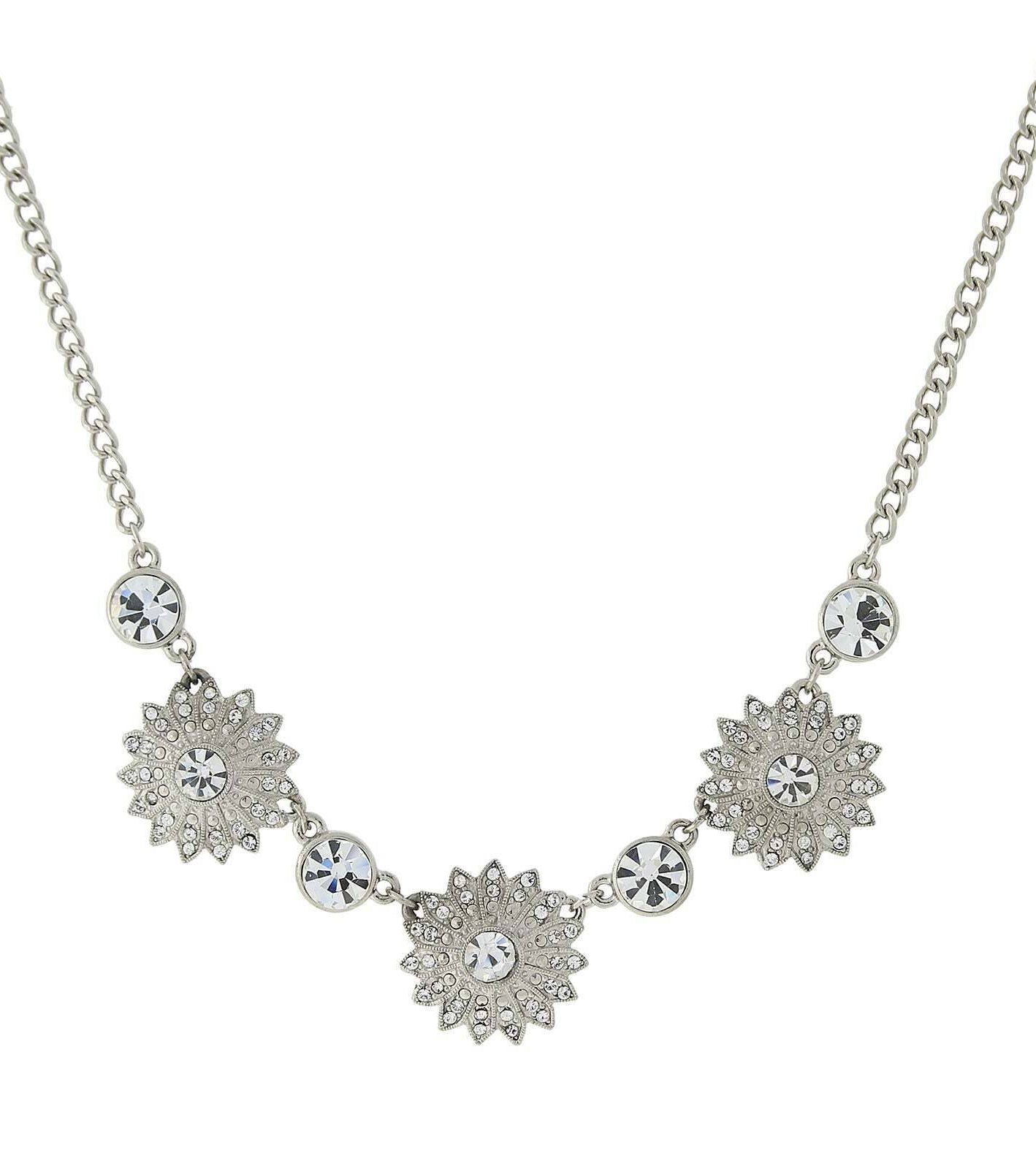 2028 Jewelry Crystal Sunburst Collar Necklace 16" + 3" Extender