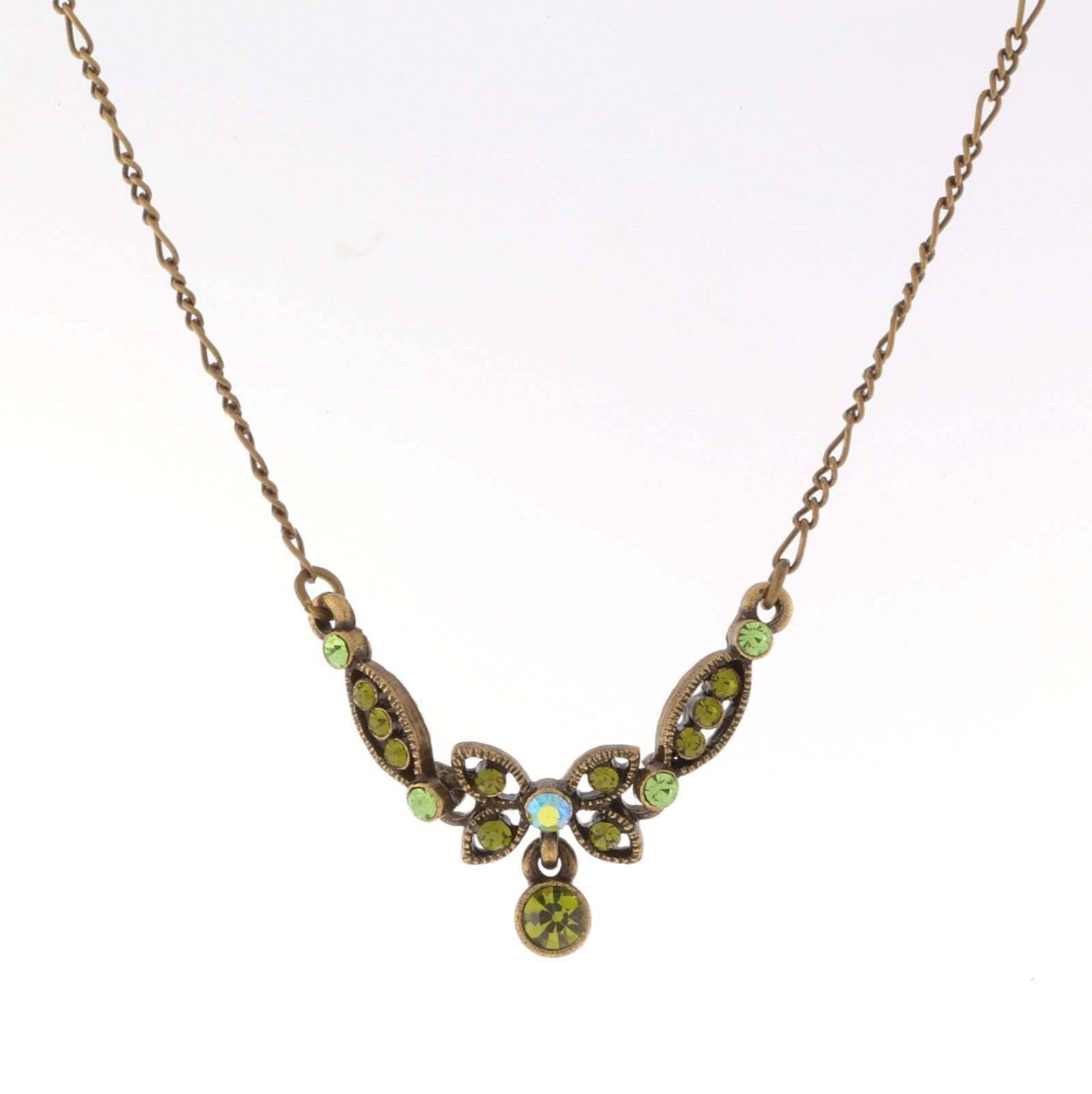 1928 Jewelry Butterfly Green Ab Crystal Pendant Necklace 16" + 3" Extender